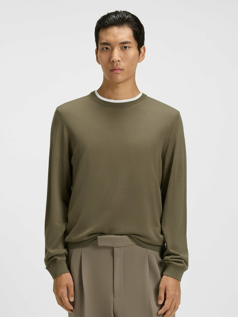 NWT BOSS LENO-P Jumper Open Brown Wool Lightweight Crewneck Sweater Size Medium